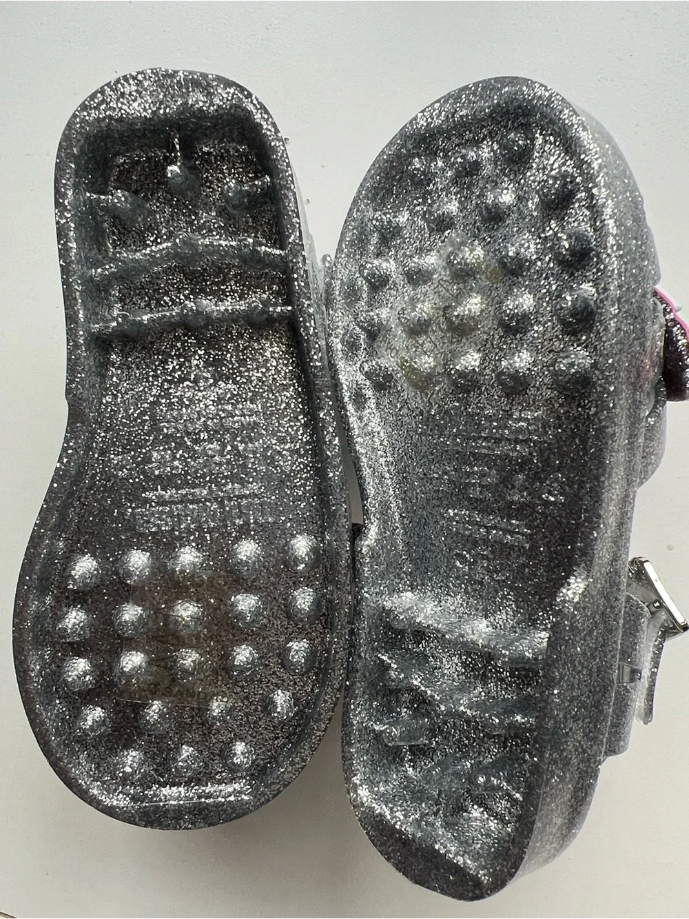Mini Melissa Silver Glitter Jelly Sandals with Rainbow Accent Size 9